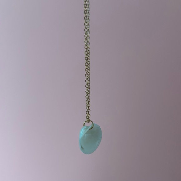 Baby Blue Shell Faux Gold Necklace - Picture 5 of 5